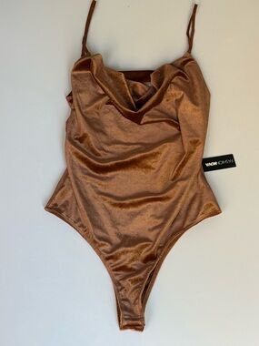 Fashion Nova Cowl Play Velvet Bodysuit Rust Large Festival Cowgirl Skinny Straps